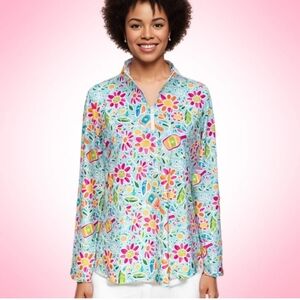 KATHERINE WAY Anna Maria Pullover Pickle Me Pink Aqua XL